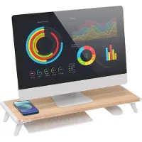 Techly Support d'écran Riser, bois naturel, Réhausseur pour moniteur, Marron, Blanc