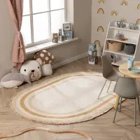 Little Olly Tapis ovale lavable pour enfant - Milo Beige | 80x120 cm | Ovale | Pile courte