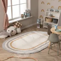 Little Olly Tapis ovale lavable pour enfant - Milo Gris | 160x240 cm | Ovale | Pile courte