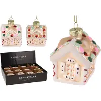Merkloos Pendentif « petite maison » en verre, 8 cm, lot de 12