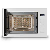 Klarstein Velaire Micro Onde Encastrable 25 Litres avec Grill – 850W, 1200W Grill, 8 Programmes,Tactile, Acier Inox, Plateau 31,5cm – Micro-ondes Encastrable, Blanc