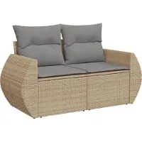 vidaXL Ensemble de salon de jardin 7 pièces avec coussins Beige Poly Rattan