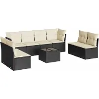 vidaXL Ensemble de salon de jardin 9 pièces avec coussins noir poly rotin