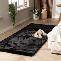 NATURL. Tapis de couloir doux à poils longs - Comfy Supreme Noir | 80x200 cm | Tapis de couloir | Pile haute