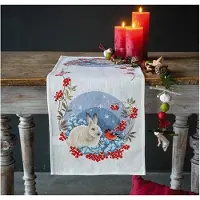 Vervaco , kit de broderie "Lapin des neiges et Merle doré", patron imprimé, dimensions : 32x84 cm