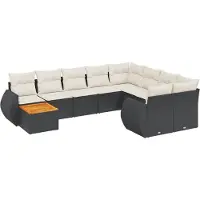 vidaXL Ensemble de 10 canapés de jardin avec coussins noir poly rotin