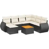 vidaXL Ensemble de jardin canapé 8 pièces avec coussins noir poly rotin
