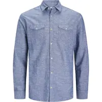 Jack & Jones Sheridan Linen Blend Plus Size Long Sleeve Shirt Bleu 2XL Homme