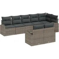 vidaXL Ensemble de canapé de jardin avec coussins avec mémoire 8 pcs Gris Poly-Rotin