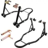 Vevor Béquille Roue Avant Arrière Charge 0,39 T Béquille d'Atelier avec Bras Réglable Support de Roue en Acier Lève-Moto Tête de Fourche U + L Double Tête pour Réparation Entretien Stockage Domicile