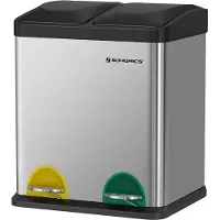 Songmics Poubelle 30 L, poubelle à pédale, 2 bacs de 15 L, en acier inoxydable, avec bacs intérieurs et système de tri sélectif, LTB30L