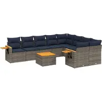 vidaXL Ensemble de salon de jardin 10 pièces avec coussins Gris Poly Rattan
