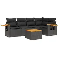 vidaXL Ensemble de salon de jardin 6 pièces avec coussins noir poly rotin