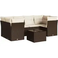 vidaXL Ensemble de salon de jardin 7 pièces avec coussins Marron Poly rotin