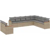 vidaXL Ensemble de salon de jardin 10 pièces avec coussins Beige Poly Rattan