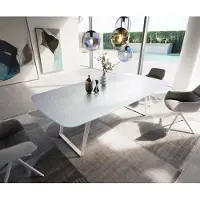 DELIFE Table à manger Edge Boot 240x120 cm Reliefglas Nacre 3D-Design Métal Oblique Blanc