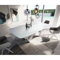 DELIFE Table à manger Edge Boot 240x120 cm Reliefglas Nacre 3D-Design Spider Métal Blanc