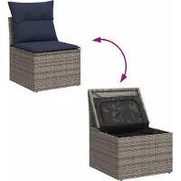 vidaXL Ensemble de salon de jardin 7 pièces avec coussins Gris Poly rotin Acacia