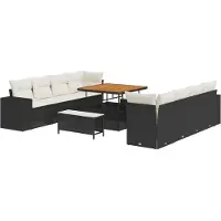 vidaXL Ensemble de canapés de jardin avec coussins 11 pièces Noir et crème Poly-rotin