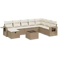 vidaXL Ensemble de jardin canapé 8 pièces avec coussins Beige Poly Rattan