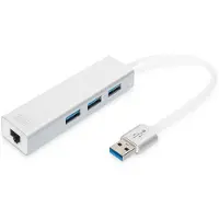 Digitus DA-70250-1 - Concentrateur (hub) - 3 x SuperSpeed USB 3.0 + 1 x 10/100/1000 - de bureau