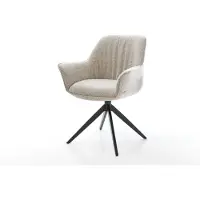 DELIFE Chaise-pivotante Keila-Flex avec accoudoirs tissu tissé doux beige pied croisé large noir pivotement sur 360° fonction bascule