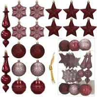 Springos Boules de Noël - - Lot de 18 - Bordeaux - Brillantes - Mat et Pailleté