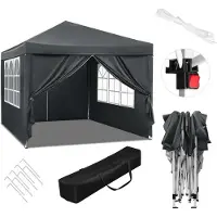 Woltu BukkitBow - Tente de réception avec parois latérales - tente pliable - imperméable et résistant aux intempéries - pavillon de jardin - 300 x 300 cm - Bleu