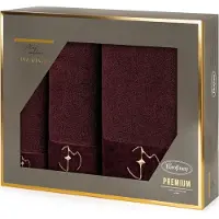 Eurofirany Set von Baumwolltüchern für ein Geschenk 3 Stcs Burgunderfarbe 550 g/M2 Gaja Eva Minge (30x50 cm)
