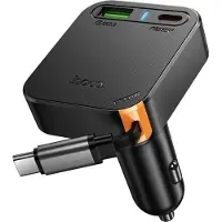 Hoco Chargeur de voiture avec câble rétractable 2 x USB C + USB A QC PD 65W NZ18 noir