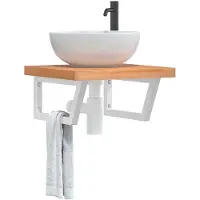 vidaXL Meubles Étagère de lavabo montage mural acier et bois massif hêtre - miroir de salle de bain 3302430