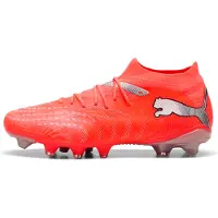 Puma Chaussure de foot 'Future 9 Match Fusion' gris clair / rouge néon / noir / argent
