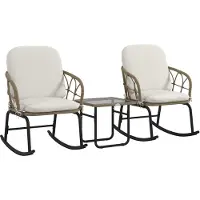 Outsunny Ensemble de fauteuils berçants en rotin , ensemble de mobilier de jardin comprenant 2 fauteuils et 1 table basse