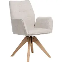 Beliani Chaise de salle à manger pivotante en lin beige clair dossier haut avec accoudoirs cuisine salle à manger style scandinave