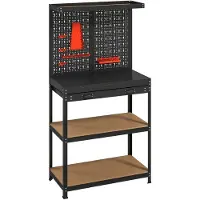 HOMCOM Établi d'atelier, charge max. 240 kg, 80x40,5x155cm, plan de travail avec panneau perforé, 14 kits de suspension, 2 étagères inférieures et grand tiroir, pour garage, entrepôt, atelier, noir