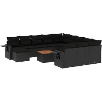 vidaXL Ensemble de 13 canapés de jardin avec coussins noir poly rotin