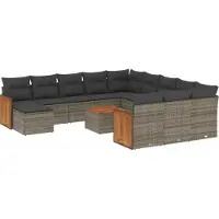 vidaXL Ensemble de 13 canapés de jardin avec coussins Gris Poly Rattan