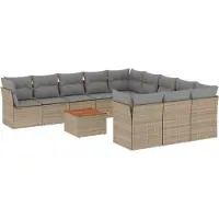 vidaXL Ensemble de 12 canapés de jardin avec coussins Beige Poly Rattan