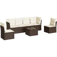 vidaXL Ensemble de salon de jardin 7 pièces avec coussins Marron Poly rotin