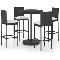 vidaXL Ensemble bar de jardin 5 pièces avec coussins Poly rotin noir