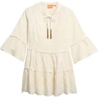 Superdry Ibiza Tiered Long Sleeve Short Dress Beige M Femme