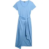 Superdry pour femme. W8011944A Robe midi bleu flammé croisé (L), Casuel, Coton, Manche courte