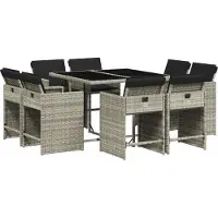 vidaXL Salon de jardin 9 pièces avec coussins gris clair Poly rotin