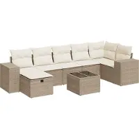 vidaXL Ensemble de salon de jardin 7 pièces avec coussins Beige Poly Rattan