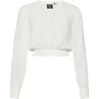 Superdry pour femme. W6011796A Blouse blanche à smocks avec bordure en dentelle (S), Casuel, Coton, Manche longue