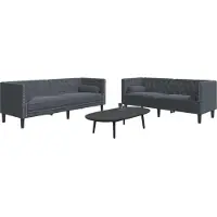vidaXL Ensemble de 2 canapés Chesterfield avec traversins Gris foncé Velours