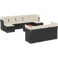 vidaXL Ensemble de salon de jardin 11 pièces avec coussins noir poly rotin