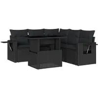 vidaXL Ensemble de salon de jardin 6 pièces avec coussins noir poly rotin