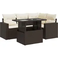 vidaXL Ensemble de salon de jardin 5 pièces avec coussins Marron Poly Rattan