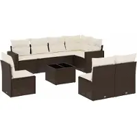 vidaXL Ensemble de salon de jardin 9 pièces avec coussins Marron Poly Rattan